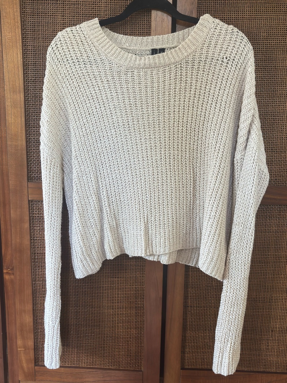 moon & madison Cream Open-Knit Crewneck Sweater